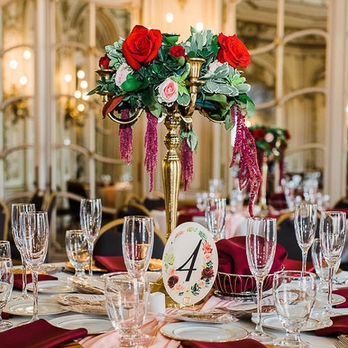 Royal Blush and Burgundy Wedding Centerpiece